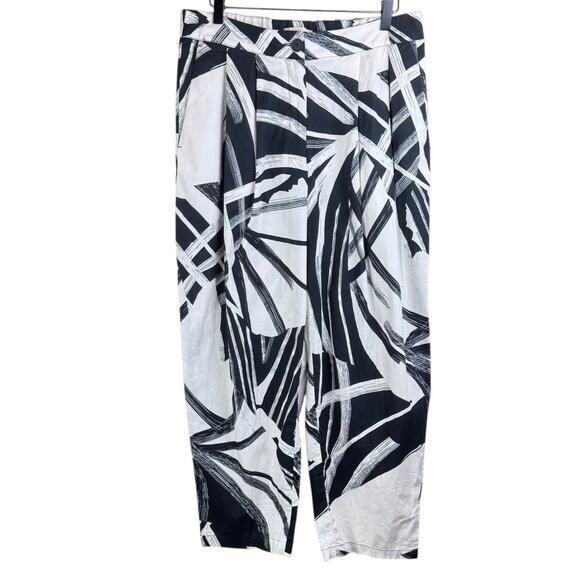 H&M 10 Tropical Pleated Wide Leg Zip Close Pull On High Rise Pants Deep Pockets - Picture 1 of 7